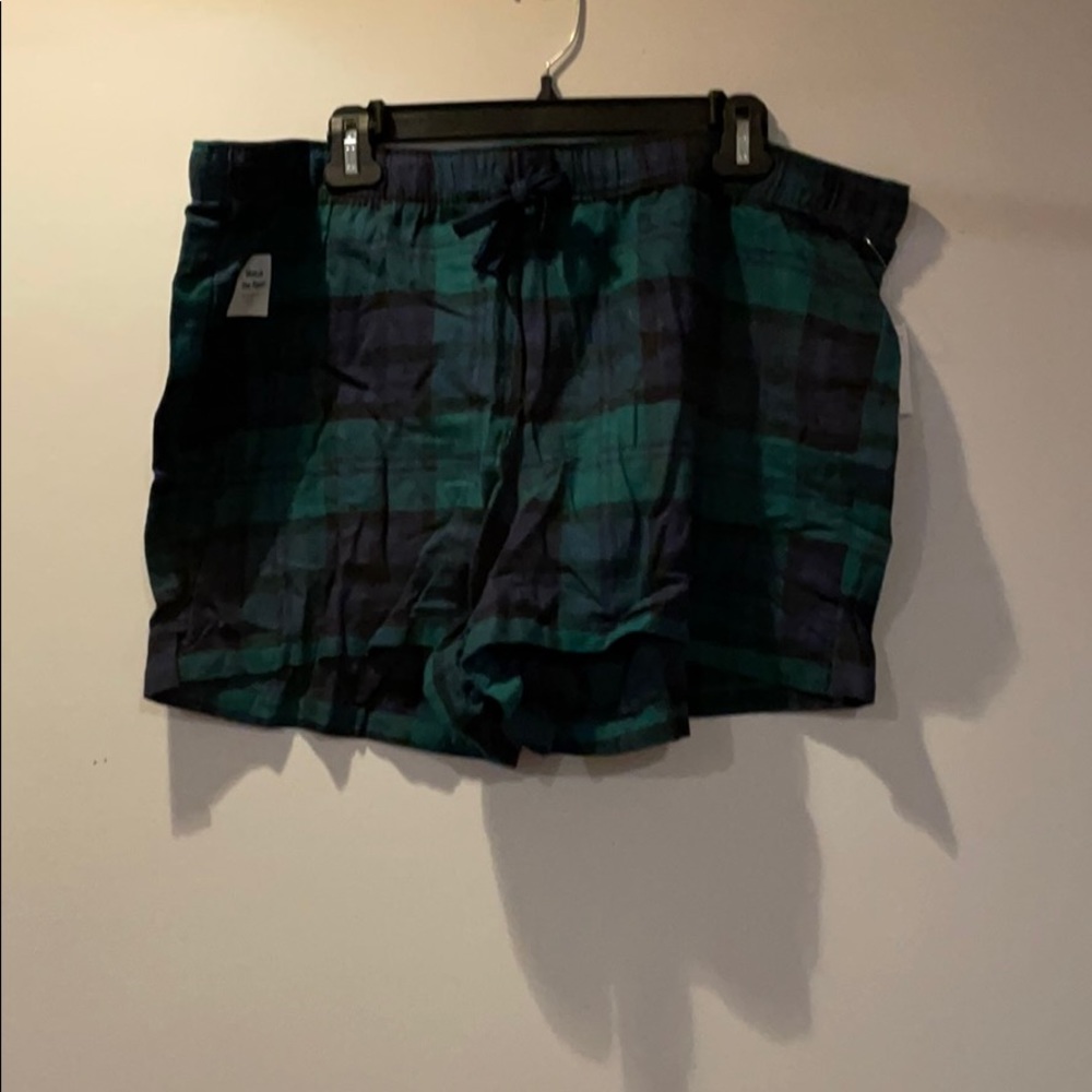 green/black plaid pajama shorts